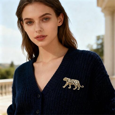 Luxury Crystal Tiger Brooch Pins for Women Men Vintage Gold-Tone Climbing Black Spots Leopard Brooch Fashion Panther Cougar Pin Suit Jackets Coat Animal Jewelry Gift in Saudi Arabia