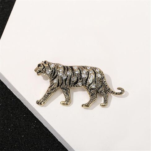 Luxury Crystal Tiger Brooch Pins for Women Men Vintage Gold-Tone Climbing Black Spots Leopard Brooch Fashion Panther Cougar Pin Suit Jackets Coat Animal Jewelry Gift in Saudi Arabia