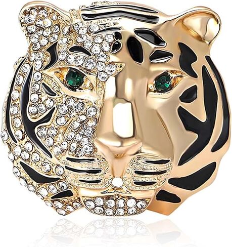Luxury Crystal Tiger Brooch Pins for Women Men Vintage Gold-Tone Climbing Black Spots Leopard Brooch Fashion Panther Cougar Pin Suit Jackets Coat Animal Jewelry Gift in Saudi Arabia