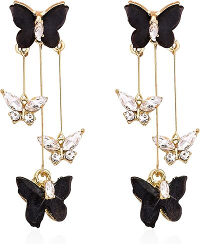 Violet Butterfly Tassel Stud Earrings for Women Long Butterfly Crystal Rhinestone Drop Dangle Earrings Wedding Jewelry Gifts in Kuwait