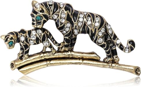 Luxury Crystal Tiger Brooch Pins for Women Men Vintage Gold-Tone Climbing Black Spots Leopard Brooch Fashion Panther Cougar Pin Suit Jackets Coat Animal Jewelry Gift in Saudi Arabia