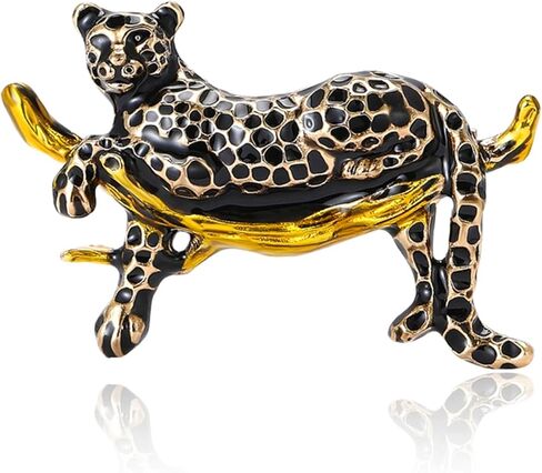 Luxury Crystal Tiger Brooch Pins for Women Men Vintage Gold-Tone Climbing Black Spots Leopard Brooch Fashion Panther Cougar Pin Suit Jackets Coat Animal Jewelry Gift in Saudi Arabia