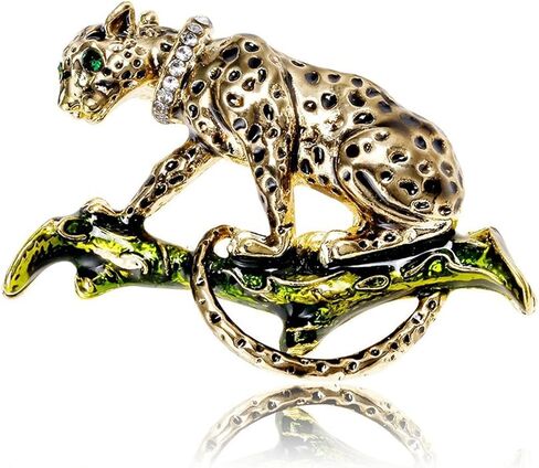 Luxury Crystal Tiger Brooch Pins for Women Men Vintage Gold-Tone Climbing Black Spots Leopard Brooch Fashion Panther Cougar Pin Suit Jackets Coat Animal Jewelry Gift in Saudi Arabia
