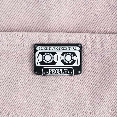 I Like Music More Than People Retro Musician Sarcasm Enamel Pin, Sarcastic Introvert Music Lover Pin Brooch, Vintage Cassette Brooch Badge For Classic Music Nostalgia, Sarcastic Anti-Social Audiophile Badges, Funny Audio Musician Gift, Nostalgic Audio Ent in Saudi Arabia