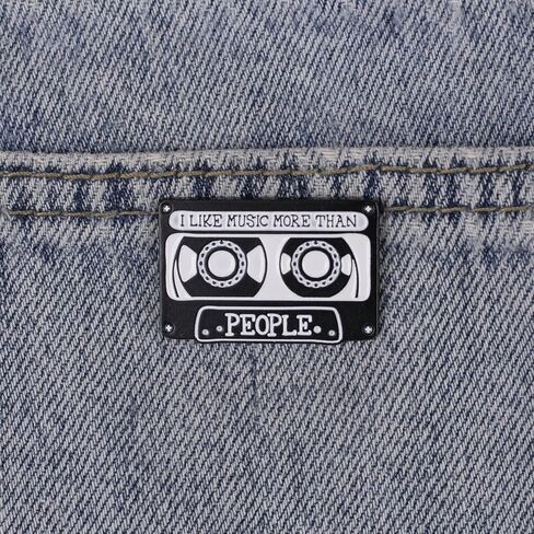 I Like Music More Than People Retro Musician Sarcasm Enamel Pin, Sarcastic Introvert Music Lover Pin Brooch, Vintage Cassette Brooch Badge For Classic Music Nostalgia, Sarcastic Anti-Social Audiophile Badges, Funny Audio Musician Gift, Nostalgic Audio Ent in Saudi Arabia
