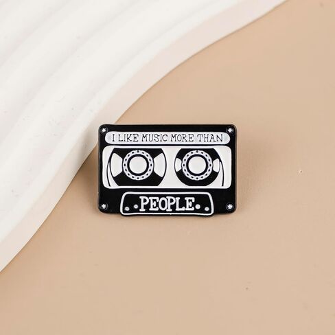 I Like Music More Than People Retro Musician Sarcasm Enamel Pin, Sarcastic Introvert Music Lover Pin Brooch, Vintage Cassette Brooch Badge For Classic Music Nostalgia, Sarcastic Anti-Social Audiophile Badges, Funny Audio Musician Gift, Nostalgic Audio Ent in Saudi Arabia