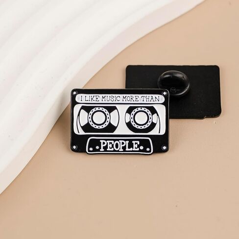 I Like Music More Than People Retro Musician Sarcasm Enamel Pin, Sarcastic Introvert Music Lover Pin Brooch, Vintage Cassette Brooch Badge For Classic Music Nostalgia, Sarcastic Anti-Social Audiophile Badges, Funny Audio Musician Gift, Nostalgic Audio Ent in Saudi Arabia