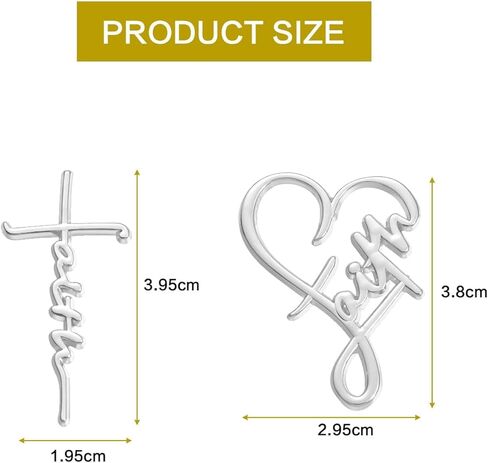 2Pcs Faith Cross Brooch Pin Set, Religious Christian Pins with Heart Design, Faith-Based Lapel Pins for Women Men, Inspirational Jewelry Gifts for Christmas in Kuwait