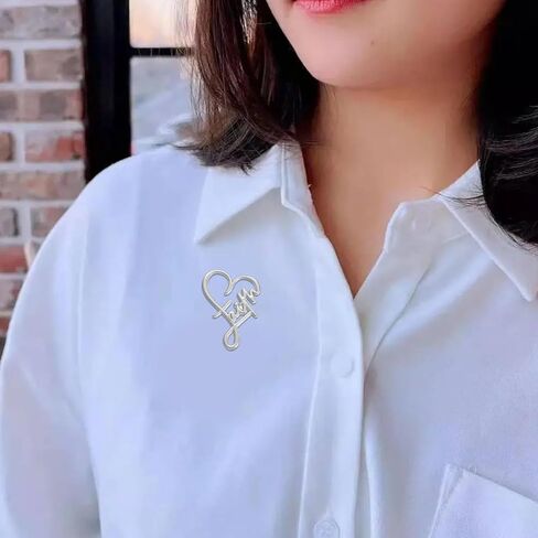 2Pcs Faith Cross Brooch Pin Set, Religious Christian Pins with Heart Design, Faith-Based Lapel Pins for Women Men, Inspirational Jewelry Gifts for Christmas in Kuwait