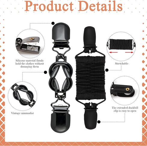 logohu 2 Pcs Waist Cinch Clips, Vintage Elastic Sweater Cincher Clip, Black Dress Cinch Clips Shirt Shawl Cardigan Pant Tightener Clip for Women in Kuwait