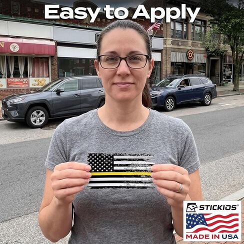 Stickios 911 Dispatcher Sticker - Tattered American Flag Thin Yellow Line Decal for Cars, Trucks & Vehicle Windows - Made in USA (5.9x3.3 inches) in Kuwait