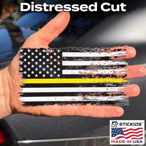 Stickios 911 Dispatcher Sticker - Tattered American Flag Thin Yellow Line Decal for Cars, Trucks & Vehicle Windows - Made in USA (5.9x3.3 inches) in Kuwait