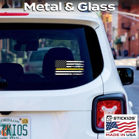 Stickios 911 Dispatcher Sticker - Tattered American Flag Thin Yellow Line Decal for Cars, Trucks & Vehicle Windows - Made in USA (5.9x3.3 inches) in Kuwait