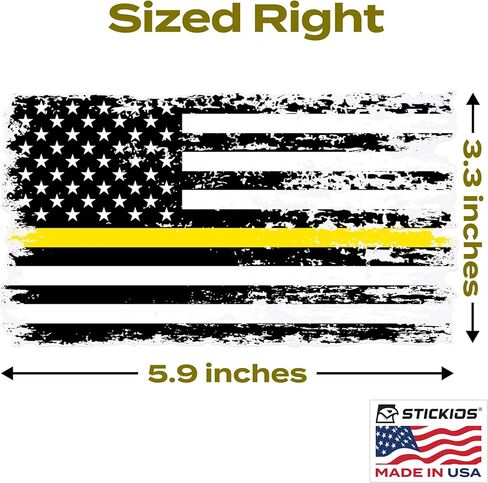 Stickios 911 Dispatcher Sticker - Tattered American Flag Thin Yellow Line Decal for Cars, Trucks & Vehicle Windows - Made in USA (5.9x3.3 inches) in Kuwait