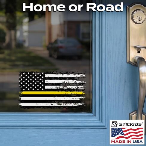 Stickios 911 Dispatcher Sticker - Tattered American Flag Thin Yellow Line Decal for Cars, Trucks & Vehicle Windows - Made in USA (5.9x3.3 inches) in Kuwait