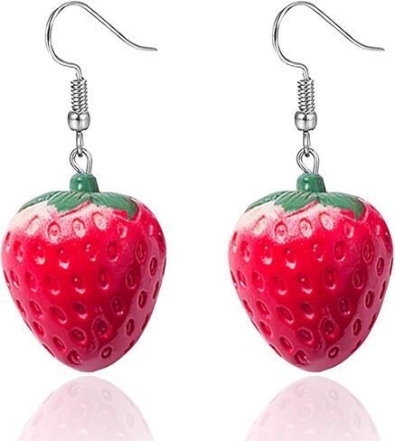 MALOYANVE Fruit Strawberry Earring for Women Cute 3D Acrylic Fruit Resin Simulation Red Strawberry Drop Dangle Earrings Female Beautiful Jewelry in Saudi Arabia