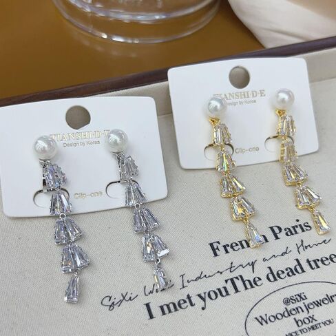 أقراط متدلية من اللؤلؤ المطلي بالذهب عيار 14 قيراط للنساء، أقراط متدلية طويلة أنيقة لا تسبب الحساسية من تشيكوسلوفاكيا عصرية، مجوهرات متدلية بسيطة in Kuwait