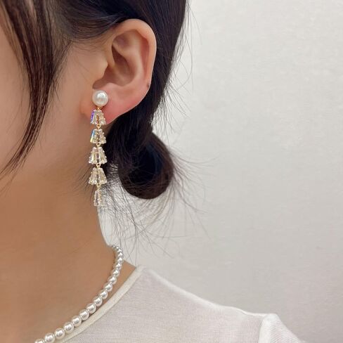 أقراط متدلية من اللؤلؤ المطلي بالذهب عيار 14 قيراط للنساء، أقراط متدلية طويلة أنيقة لا تسبب الحساسية من تشيكوسلوفاكيا عصرية، مجوهرات متدلية بسيطة in Kuwait