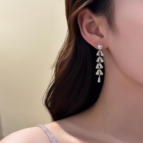 أقراط متدلية من اللؤلؤ المطلي بالذهب عيار 14 قيراط للنساء، أقراط متدلية طويلة أنيقة لا تسبب الحساسية من تشيكوسلوفاكيا عصرية، مجوهرات متدلية بسيطة in Kuwait