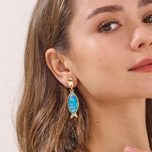 MUYAN Blue Boho Fish Earring for Women Acrylic Gold Fish Dangle Earrings Summer Vacation Beach Accessories in Kuwait