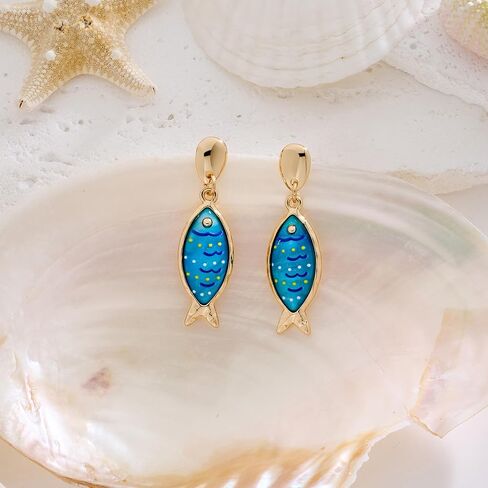 MUYAN Blue Boho Fish Earring for Women Acrylic Gold Fish Dangle Earrings Summer Vacation Beach Accessories in Kuwait