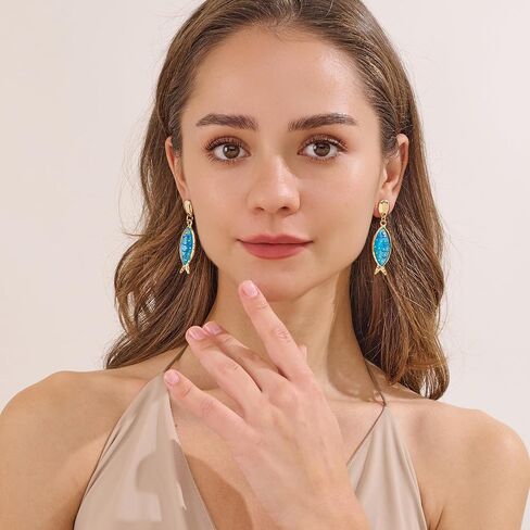 MUYAN Blue Boho Fish Earring for Women Acrylic Gold Fish Dangle Earrings Summer Vacation Beach Accessories in Kuwait