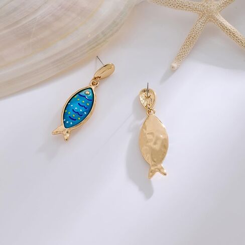 MUYAN Blue Boho Fish Earring for Women Acrylic Gold Fish Dangle Earrings Summer Vacation Beach Accessories in Kuwait