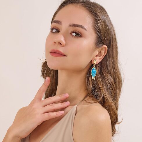 MUYAN Blue Boho Fish Earring for Women Acrylic Gold Fish Dangle Earrings Summer Vacation Beach Accessories in Kuwait