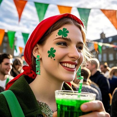 9 Pairs St. Patrick's Day Earrings for Women Shamrock Green Hat Clover Lucky Dangle Earrings St. Patrick's Day Jewelry as Festival Gift in Saudi Arabia