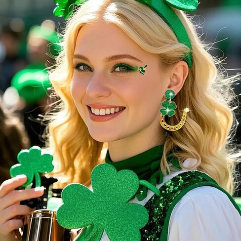 9 Pairs St. Patrick's Day Earrings for Women Shamrock Green Hat Clover Lucky Dangle Earrings St. Patrick's Day Jewelry as Festival Gift in Saudi Arabia