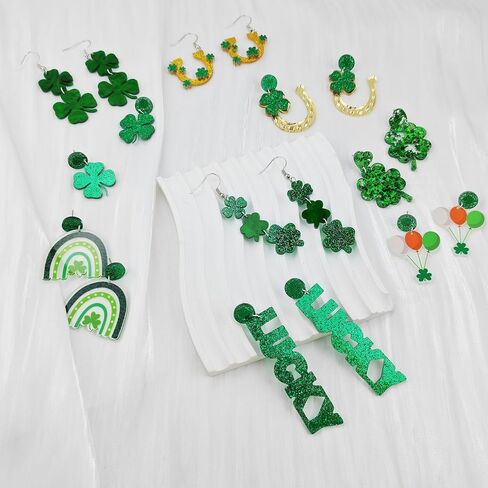 9 Pairs St. Patrick's Day Earrings for Women Shamrock Green Hat Clover Lucky Dangle Earrings St. Patrick's Day Jewelry as Festival Gift in Saudi Arabia