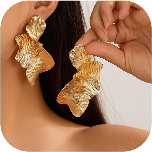 Gold Flower Earrings for Women Leaf Earrings Trendy Statement Earrings Jewelry for Women in Saudi Arabia
