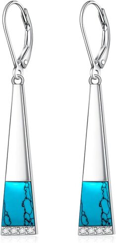 Turquoise Earrings for Women S925 Sterling Silver Leverback Dangle Earrings Trapezoid Jewelry Valentine's day Gift for Thanksgiving Christmas in Kuwait
