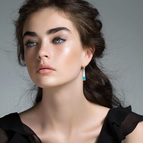 Turquoise Earrings for Women S925 Sterling Silver Leverback Dangle Earrings Trapezoid Jewelry Valentine's day Gift for Thanksgiving Christmas in Kuwait