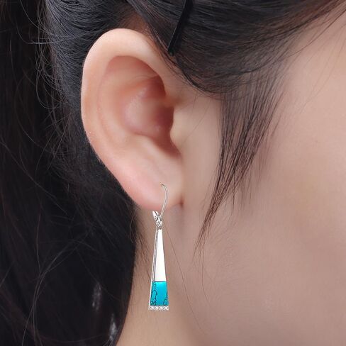 Turquoise Earrings for Women S925 Sterling Silver Leverback Dangle Earrings Trapezoid Jewelry Valentine's day Gift for Thanksgiving Christmas in Kuwait