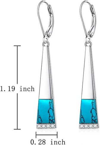 Turquoise Earrings for Women S925 Sterling Silver Leverback Dangle Earrings Trapezoid Jewelry Valentine's day Gift for Thanksgiving Christmas in Kuwait