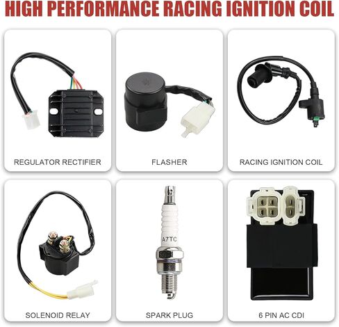 مجموعة ملف الإشعال GY6 عالية الأداء، ترقية كاملة مع وميض إشارة الانعطاف، منظم الجهد الكهربي، 6 دبابيس CDI، قابس التتابع والشرارة للدراجات البخارية 50cc 125cc 150cc، ATVs، Go Karts in Kuwait