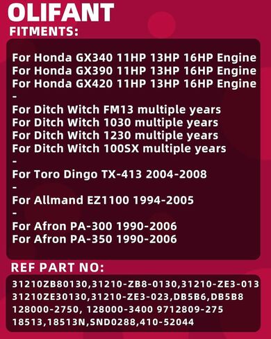 كاتب لهوندا GX390 GX340 GX420 11HP 13HP 16HP/تورو الدنغو TX-413 2004-2008/الخندق الساحرة FM13/1030/1230/100SX/Allmand EZ1100 1994-2005/Afron PA-300/350 1990-2006 31210ZB80130 in Saudi Arabia
