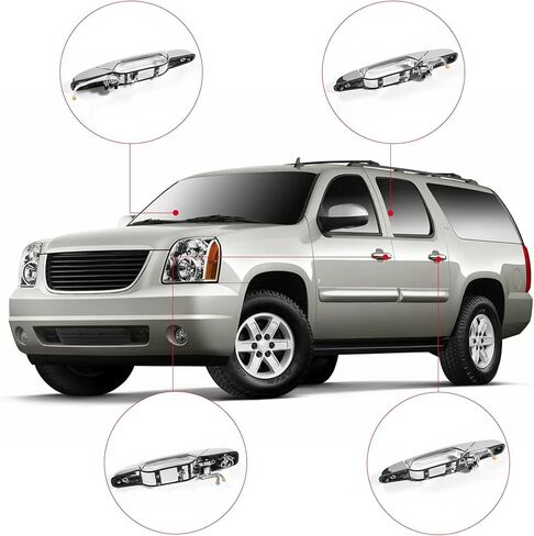 4Ps Chrome Door Handles，Nikimotorsport Exterior Door Handle Compatible with 2007-2014 Chevy Avalanche/Silverado/Suburban GMC Sierra/Yukon,Exterior Door Handle Replaces OE #22738721 22738722 22738725 in Kuwait