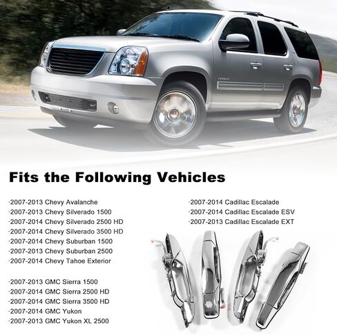4Ps Chrome Door Handles，Nikimotorsport Exterior Door Handle Compatible with 2007-2014 Chevy Avalanche/Silverado/Suburban GMC Sierra/Yukon,Exterior Door Handle Replaces OE #22738721 22738722 22738725 in Kuwait
