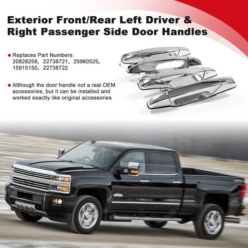 4Ps Chrome Door Handles，Nikimotorsport Exterior Door Handle Compatible with 2007-2014 Chevy Avalanche/Silverado/Suburban GMC Sierra/Yukon,Exterior Door Handle Replaces OE #22738721 22738722 22738725 in Kuwait