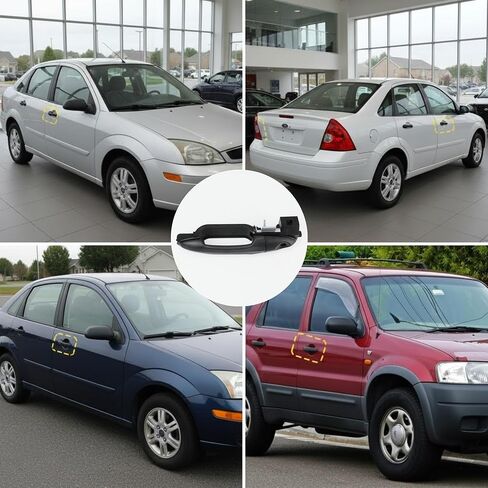 Front Driver Side Exterior Door Handle Reinforcement Plate Bracket Base Kit, Compatible with 2000‑2007 Ford Focus, Left Outer Door Handle Assembly (Texture Black), Replace YS8Z7822404BHA 6S43A224A36AC in Kuwait