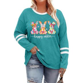 Plus Size Easter Shirts for Women Cute Bunny Rabbit Graphic Shirt Happy Easter Long Sleeve Tees Tops in Kuwait