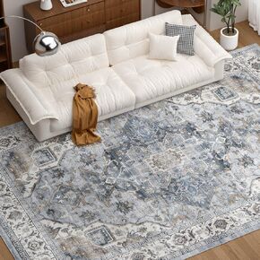 COHOME Vintage Distressed Washable Rug, Pet & Kid Friendly Area Rugs with Non-Slip TPE Backing, Stain Resistant High Traffic Low Pile for Living Room Bedroom, Indoor Low Profile(Blue, 6' x 9') in Saudi Arabia