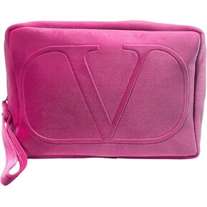 Valentino Pink Dopp Case Trousse Large Zip Makeup Cosmetic Clutch Wristlet Pouch Approx 9L x 6H x 2W (8719) in Kuwait
