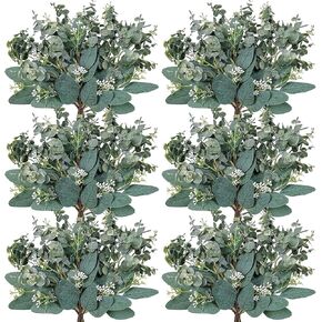 20 Pcs Mixed Eucalyptus Leaves Stems Bulk with White Seeds Artificial Silver Dollar Leaves Spray Faux Oval Eucalyptus Leaves for Vase Wedding Greenery Bouquet Floral Wreath Decoration in Kuwait