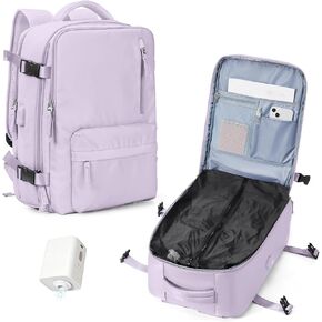 حقيبة ظهر WONHOX بختم فراغ للسفر مع مضخة هواء مضغوطة، حقيبة نهارية تحمل على متن الطائرة، معتمدة من Vacpack، حقائب كمبيوتر محمول موفرة للمساحة، تخزين مع نظام فراغ، حقيبة سفر للنساء والرجال باللون الأرجواني in Kuwait