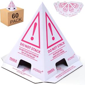60 PCS "Do Not Stack" Pallet Cones for Safe Shipping Pallets | Reusable,Bilingual,Water-Resistant,Pink & White | Warehouse, Goods, Box & Carton Protection | 8"W x 8"L x 10"H in Saudi Arabia