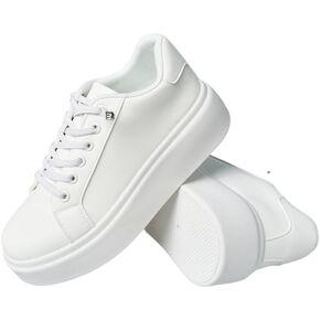حذاء أبيض عصري وبسيط للنساء، حذاء كاجوال بنعل سميك وأربطة، مريح ومتعدد الاستخدامات، ضروري للسفر اليومي in Kuwait