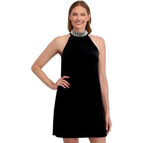 Laundry by Shelli Segal Women's Audrey Pearl Neck Shift Dress – Velvet Mini A-line Dress in Kuwait